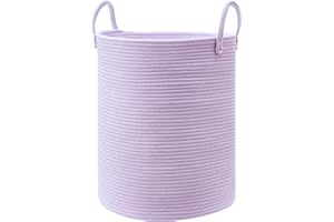 MOJOSCEND 62L Large Purple Hamper Laundry Basket for Nursery Kids Tall Lavender Blanket Basket for Girls Cotton Rope Lilac Clothes Hamper in Bedroom