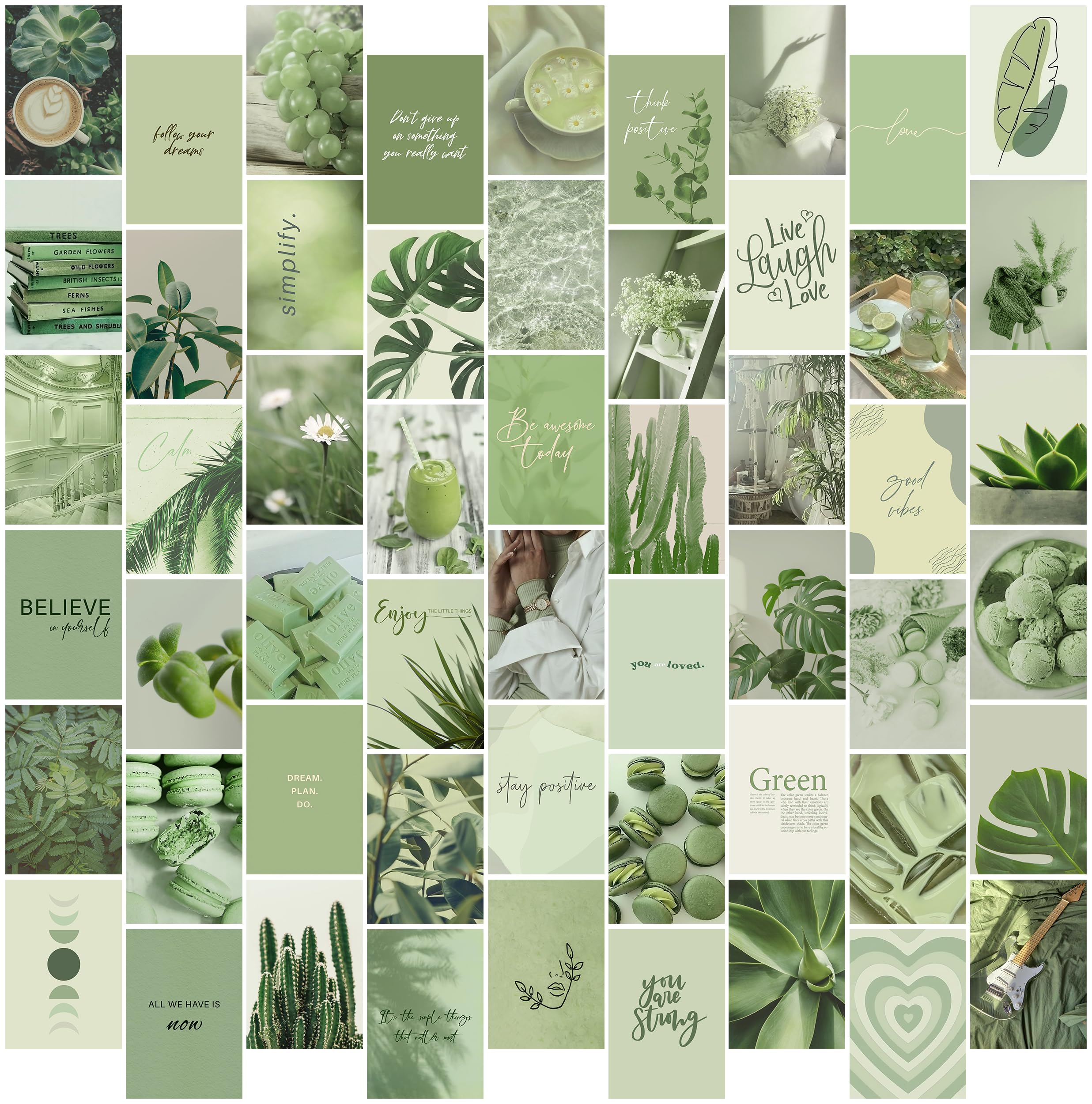 EDUS Green Wall Collage Kit Aesthetic Pictures, Botanic Aesthetic Wall Art Prints, 54 set 4x6 inch, Posters for Teen Girls Room Decor, Green Collage Kit For Wall Aesthetic Dorm Trendy
