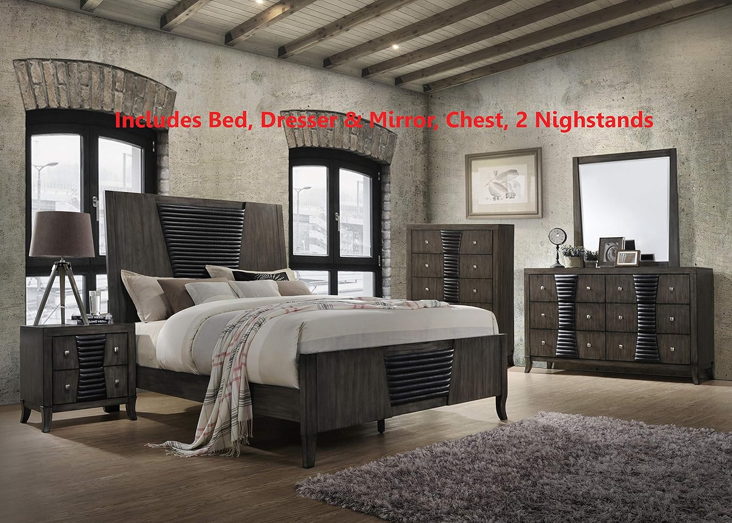 Amazon Com Borne 6 Piece Bedroom Set Queen Ash Gray Wood