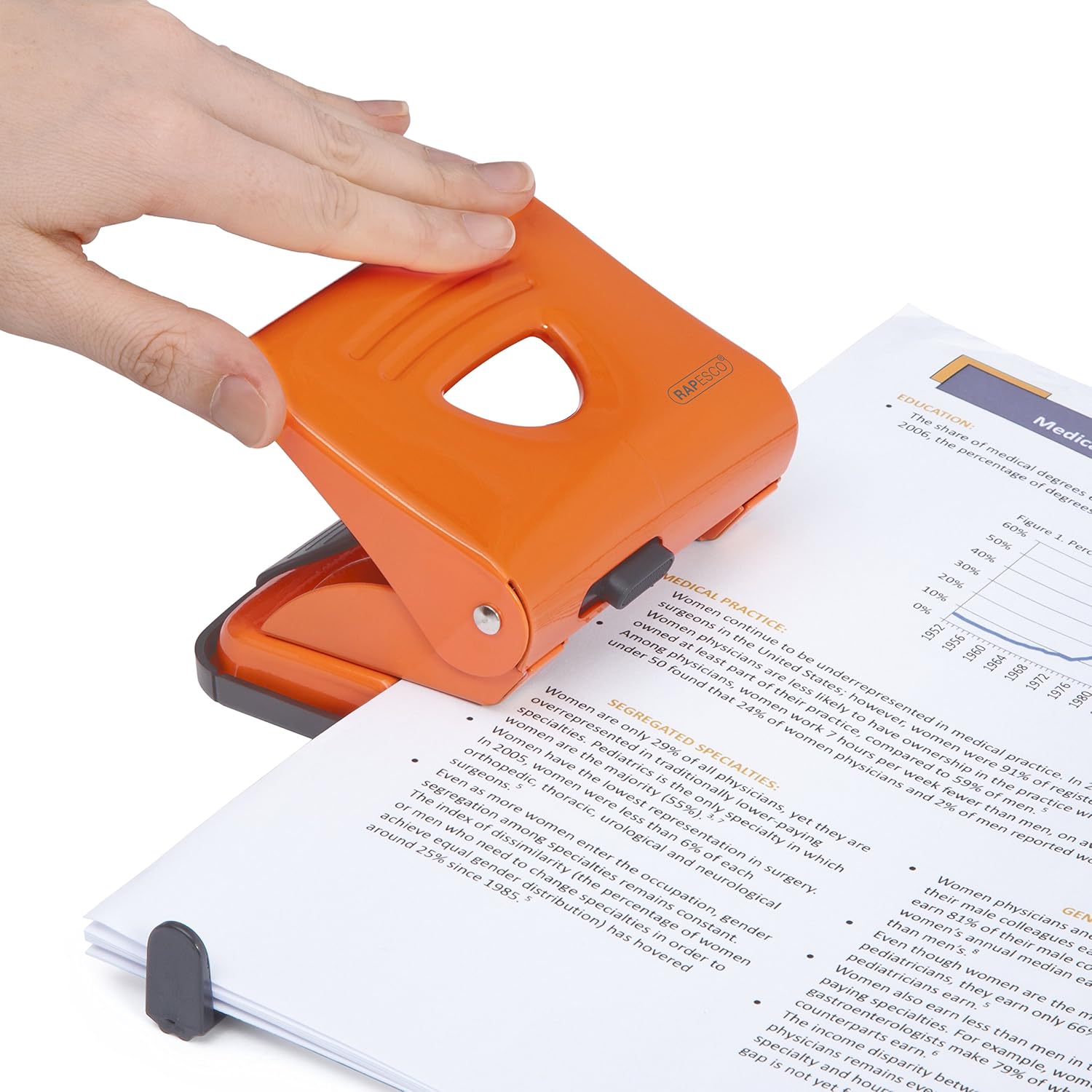 Rapesco 1362 825 2-Hole Metal Punch, 25 Sheet Capacity, Orange - Image 3