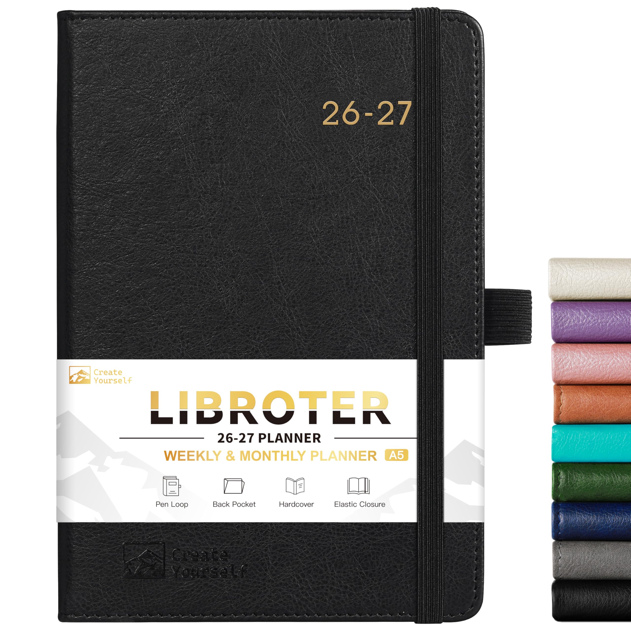 Photo 1 of 2026-2027 Planner - Academic Planner 2026-2027 Weekly Monthly Planner, July 2026 - June 2027, 5.7'' x 8.4'', Thick Paper, Leather Cover, Pen Holder, Back Pocket, Perfect Daily Organizer - Black