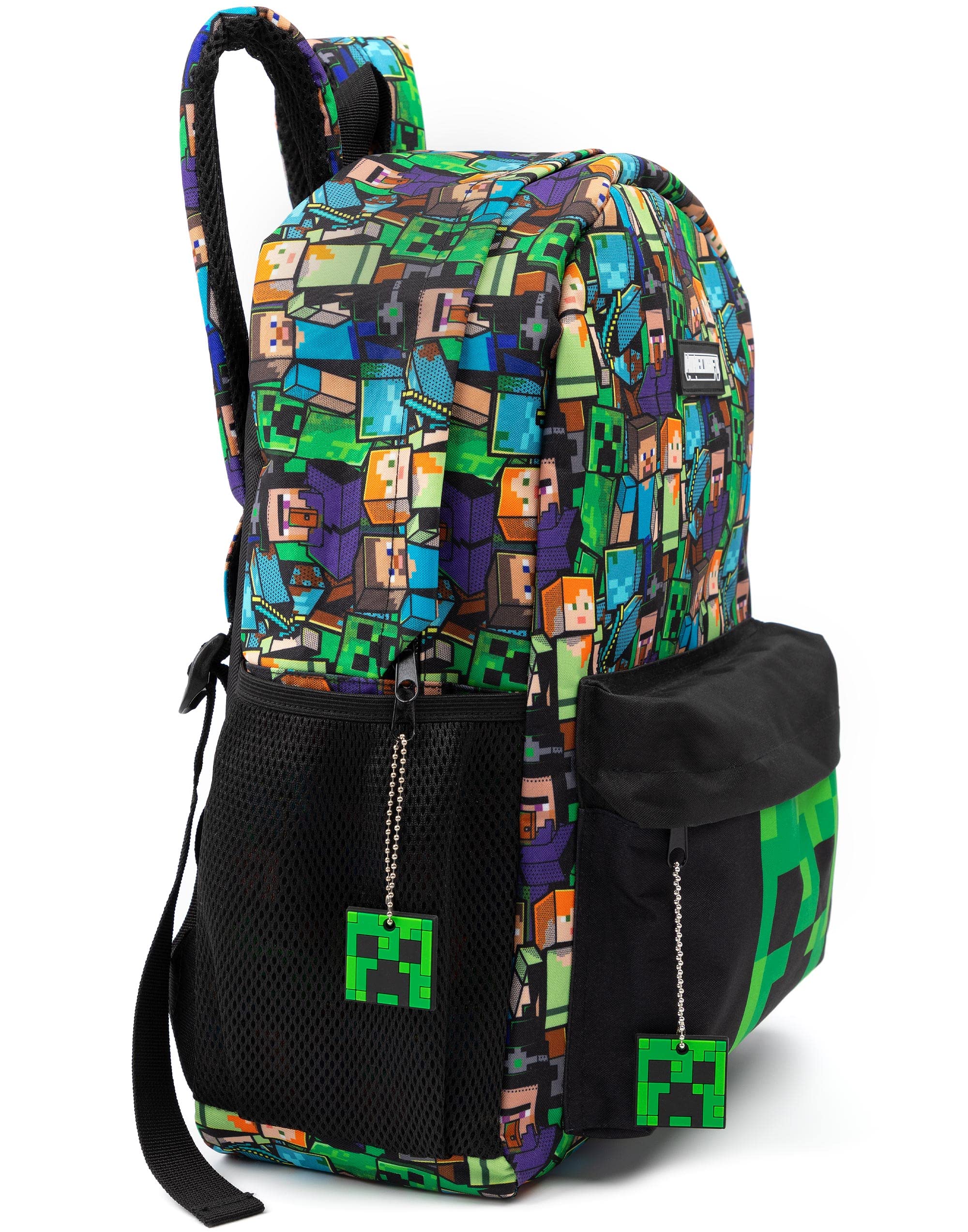 Minecraft Backpack For Boys | Kids Gamer Black School Rucksack | Green Creeper Zombie Skeleton Enderman & Cave Spider