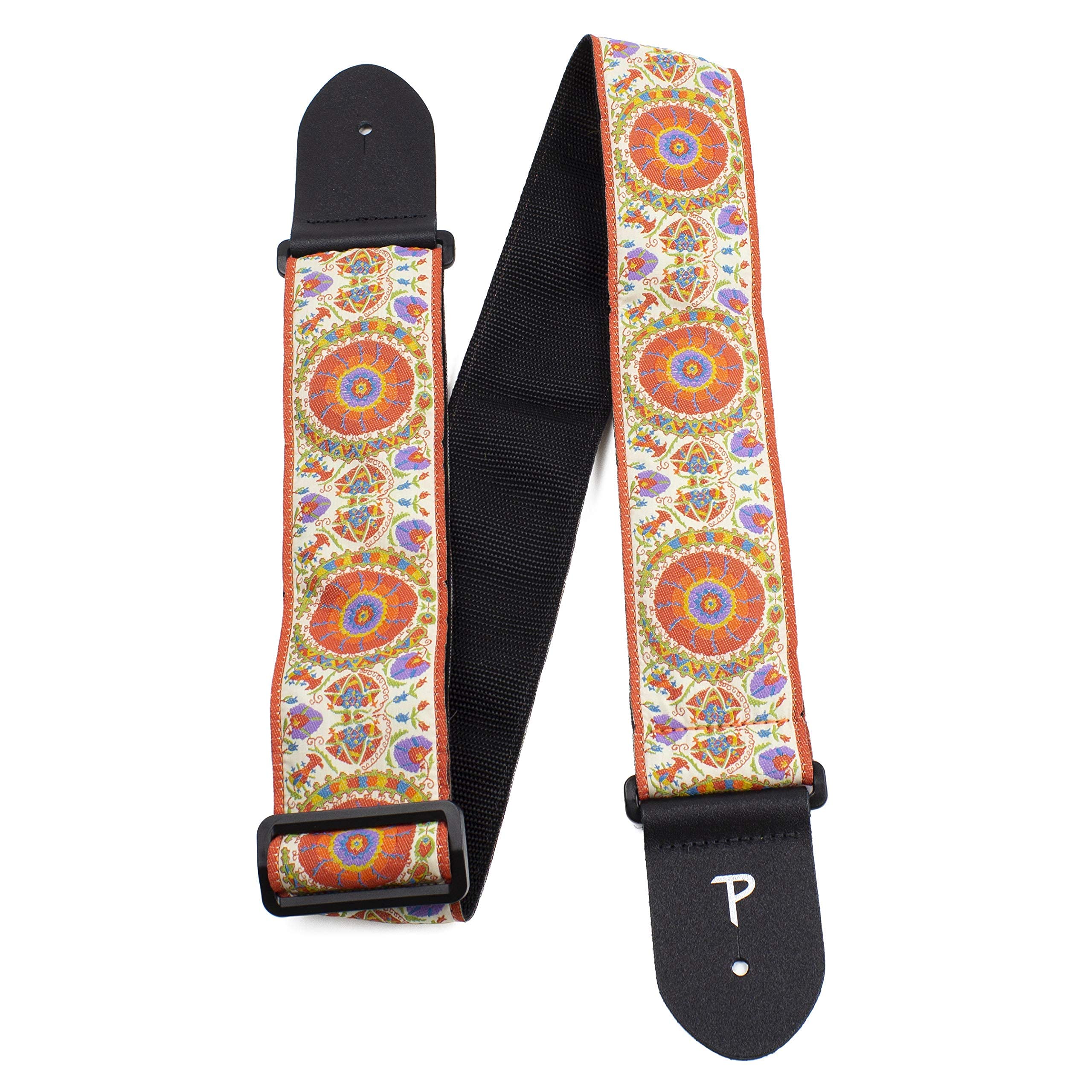 Perri’s Leathers Ltd. - Guitar Strap - Nylon - Jacquard - Rose & Skull - Beige - Adjustable - For Acoustic/Bass/Electric Guitars - Made in Canada (TWS-7141)