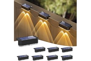 Peasur Solar Fence Lights Outdoor 8 Pack, Deck Light Solar Powered, Waterproof LED Step Lights for Railing Yard Patio Outside(Warm White)