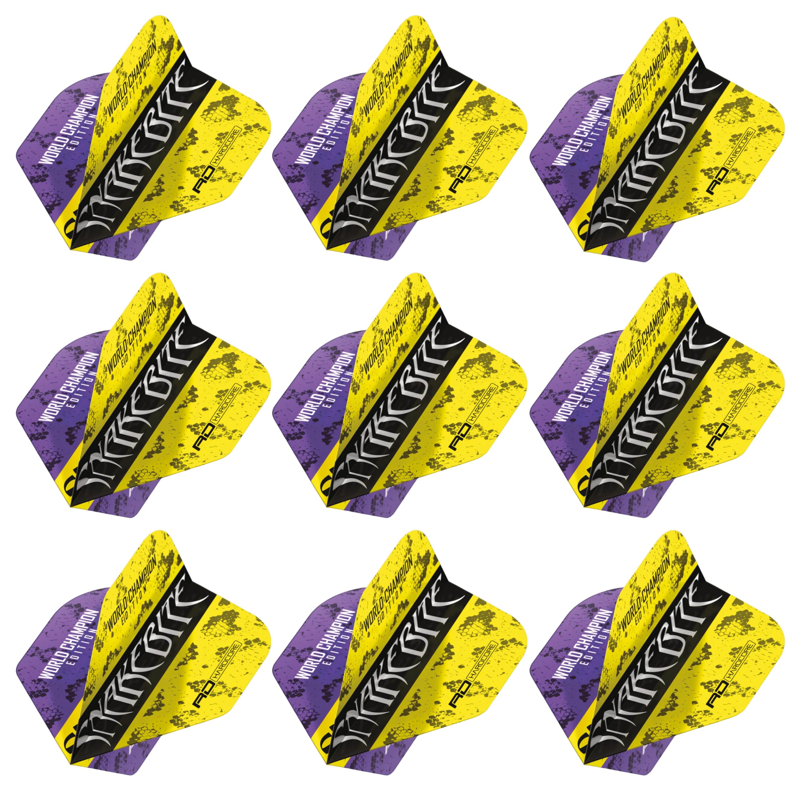 RED DRAGON Yin Yang Double Sided Peter Wright Snakebite Purple & Yellow Standard Dart Flights 3 Sets Per Pack (9 Dart Flights in total)