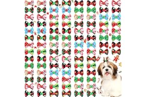 Tondiamo 100 Pack Christmas Dog Bows for Dogs Christmas Hair Bows with Rubber Bands Puppy Hair Bows Rhinestone Dog Bows Grooming with Santa Claus Christmas Tree Elk Snowflake Dog Hair Accessories