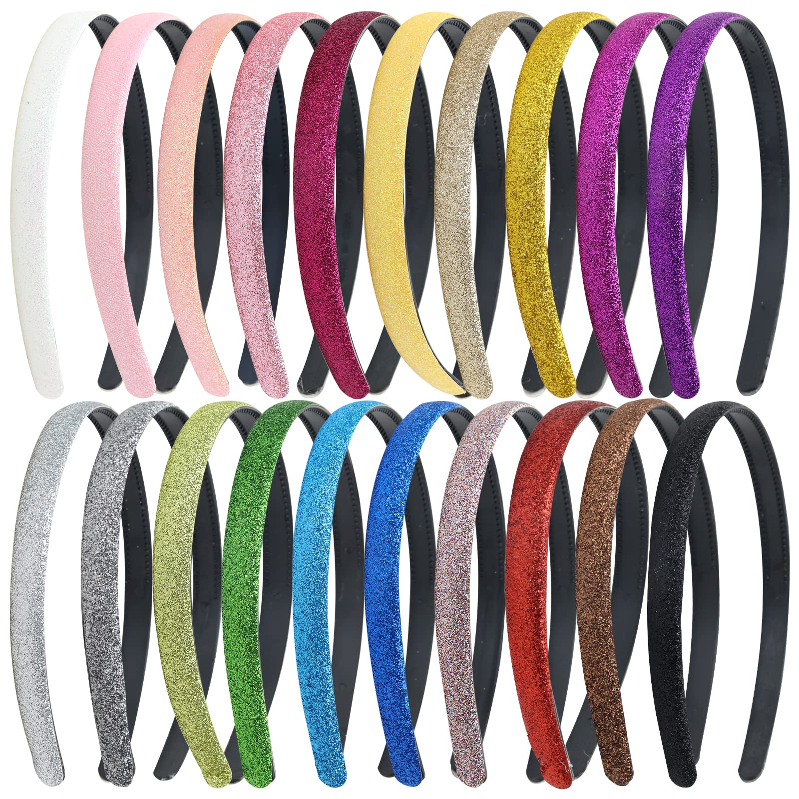 Dizila 20 Pack Colorful Sparkly Glitter Headbands Sequin Plastic with Teeth Hair Bands Hoops Crowns Headpieces Accessories for Women Girls
