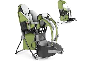 besrey Baby Backpack Carrier, Toddler Hiking Backpack with Safety 3-Height Seat, Adjustable Straps&Waist Belt, Foldable Frame Lightweight Large Capacity Child Carrier for Hiking (Army Green)