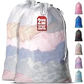 Mesh Laundry Bags 24 x 36 In, 2-Pack - Handy Laundry Heavy Duty Net Bag | Holds a Full Load, XL Tear-Resistant Wash Sack with Drawstring, Handles, Machine Washable, Hamper Liner, Dorm, Travel, White