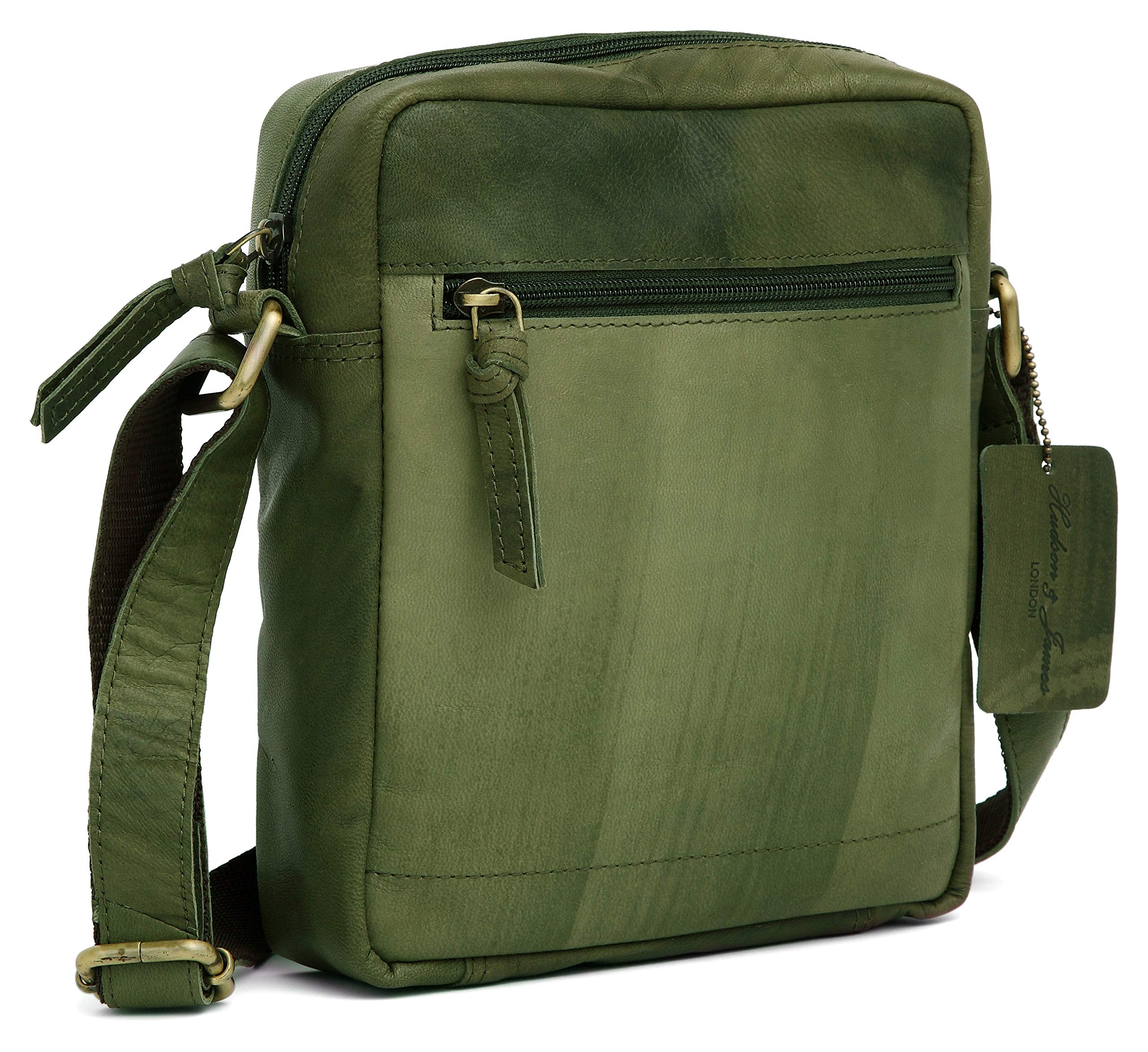 Hudson & James 100% Genuine Real Vintage Hunter Leather Handmade Mens Womens Leather Everyday Crossover Shoulder Work Tablet Messenger Bag (Vintage Green)
