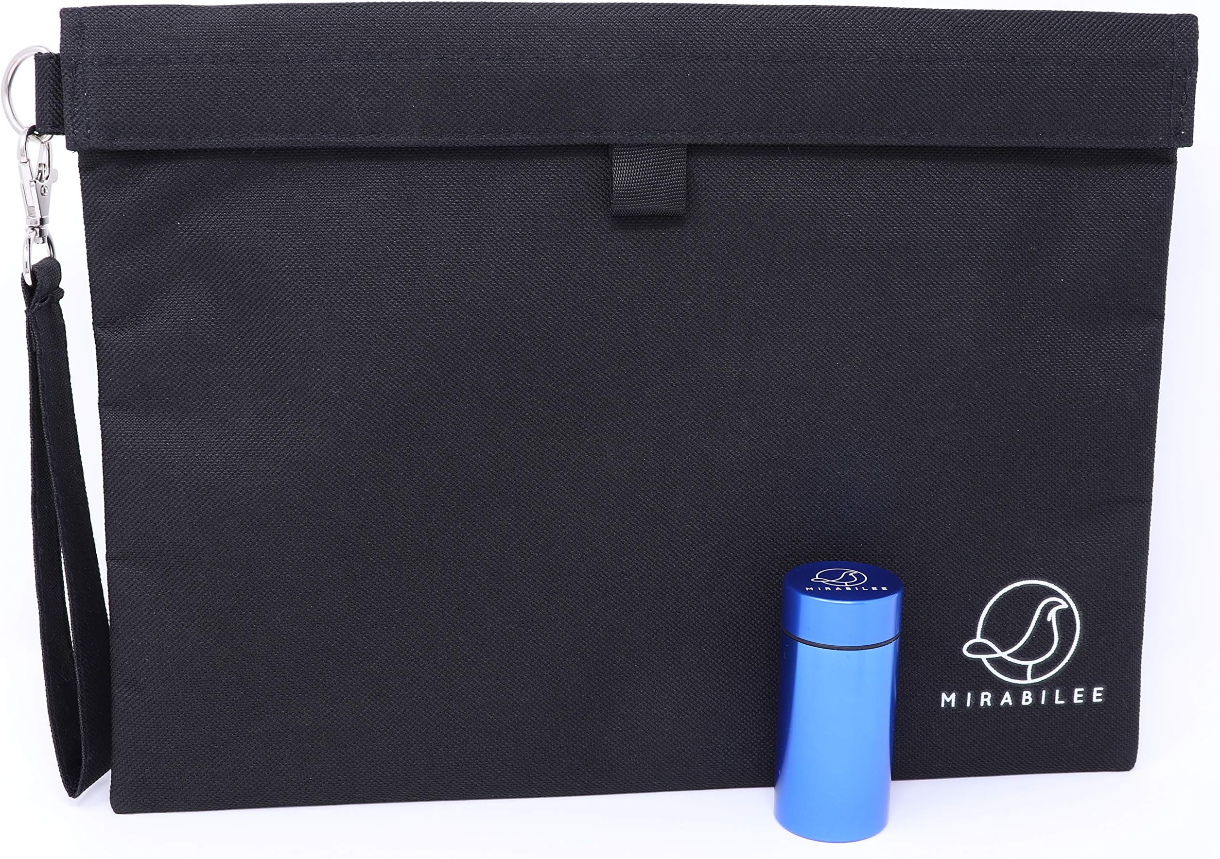 Smell Proof Bag/pouch + Stash Jar Aluminum Container with Screw Lid BUNDLE- Odorless Case Eliminates Strong Smell/Odor Discreet Design (12X9 inches- Black) (1.1X2.7 inch-Blue) dog tested Odorproof