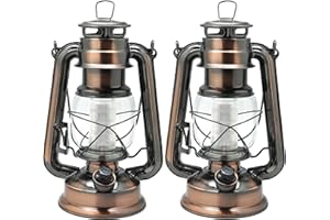 YAKii LED Vintage Lantern Metal Hanging Hurricane 12 LED Dimmer Switch Warm White Battery Operated Power Outage Indoor Camping Lighting Outdoor Brooklyn (Copper 2 Pack)