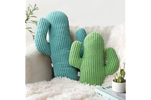 AELS Set of 2 Cactus Decorative Throw Pillows, 22"&14" Corduroy Striped Cactus Plush Pillow Set, Office Nap Pillow, Cute Succ