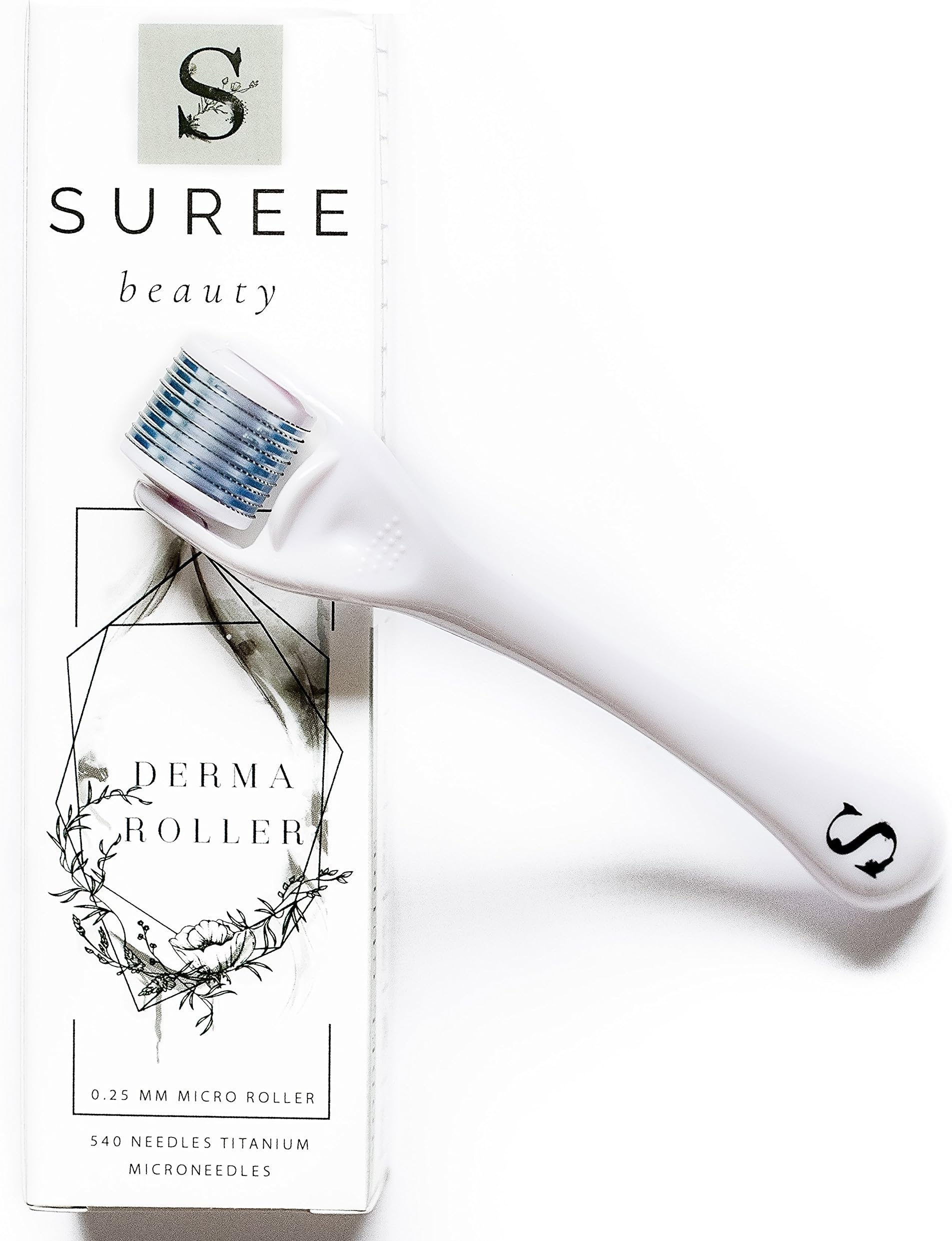 Suree Beauty Derma Roller for Face 0.25mm - Microneedle Roller for Face 540 Premium Quality Microneedle Titanium Micro Needles - Includes Storage Case
