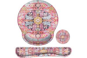 iLeadon Mouse Pad with Wrist Rest Set, Boho Ergonomic Mouse Pad with Wrist Support, Easy Typing & Pain Relief, Keyboard Wrist Rest and Mouse Pad Set with Non-Slip Base for Computer Home, Fuchsia