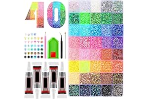 32000Pcs 3mm Rhinestones for Bedazzling, 40Colors Bedazzling Kit, with 5 Tubes of Glue, Bedazzled Kit for Nail Crafts Shoes C