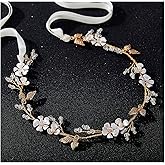 SWEETV Handmade Wedding Headband Flower-Leaf Bridal Headpieces for Wedding Hair Accessories Brides Hair Pieces Gold