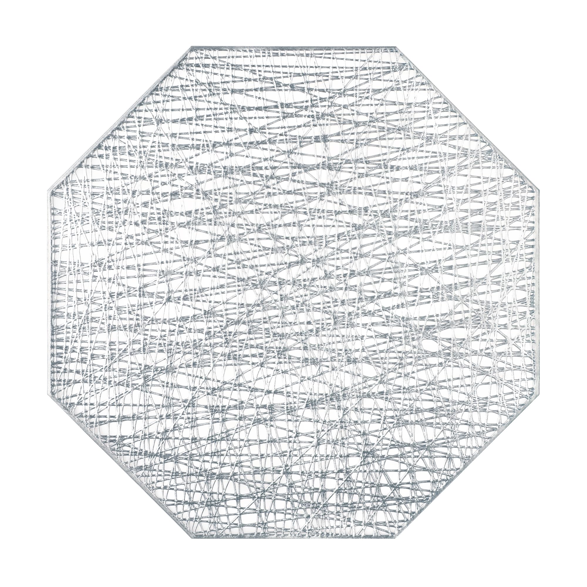 fanquare Round Placemats Set of 6 Silver PVC Woven Placemats Hollow-out Table Mats Heat Resistant Washable Non-Slip Tablemats for Dining Kitchen Wedding Decoration 38.5cm