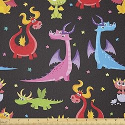 Ambesonne Dragon Fabric by The Yard, Different