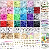 LIS HEGENSA 6600+PCS Clay Beads Bracelet Making Kit,24 Color DIY Flat Preppy Beads for Friendship Jewelry Making,Polymer Heis