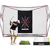 Golf Net,10x7ft Heavy Duty Golf Practice Nets with Mat for Indoor Outdoor | Golf Hitting Nets with Target Cloth,7 Tees,6 Balls for Backyard Driving Chipping Training