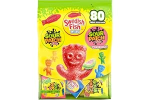 SOUR PATCH KIDS and SWEDISH FISH Mini Soft & Chewy Candy Variety Pack, Bulk Candy, 80 Treat-Size Snack Packs