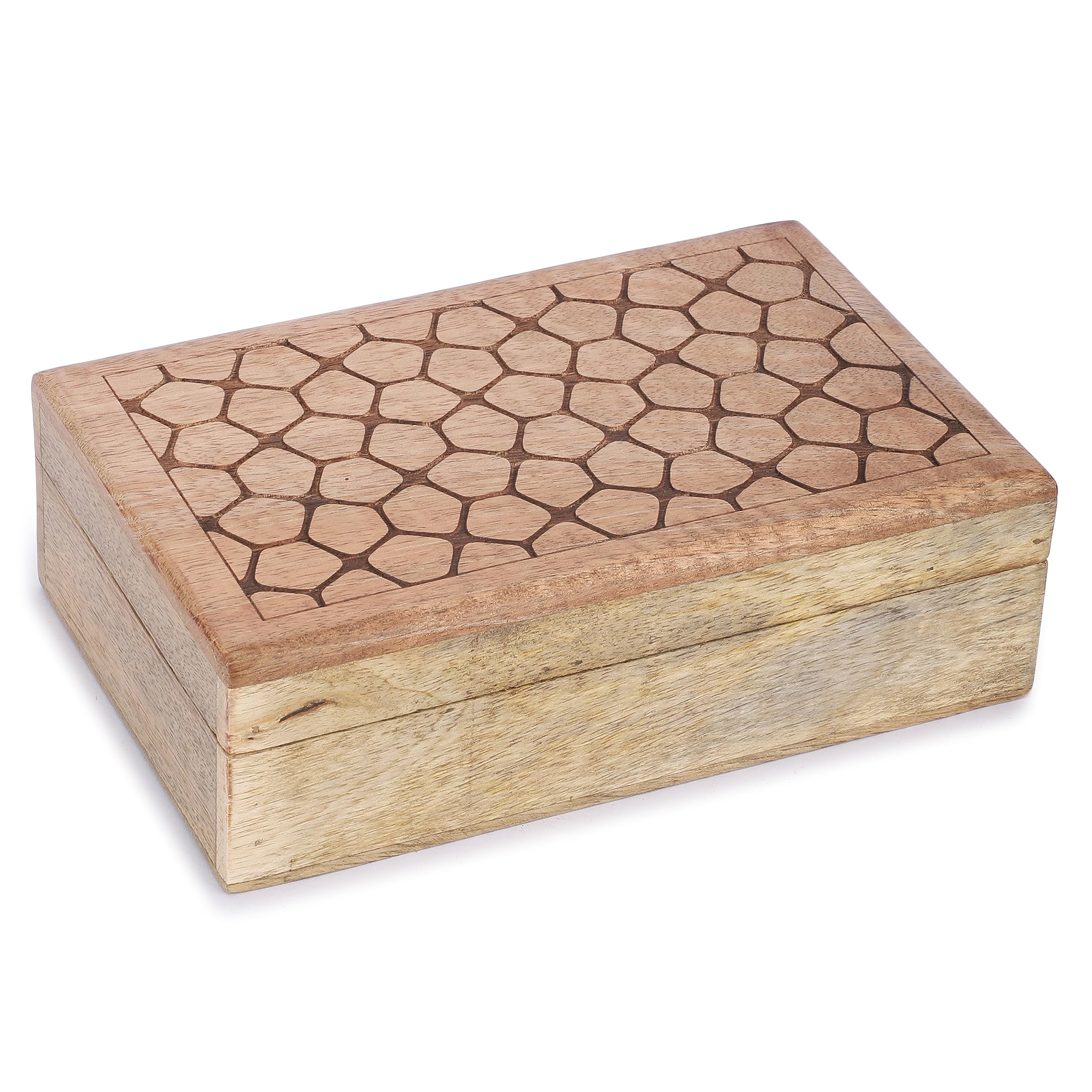 Ajuny Wooden Decorative Keepsake Jewelry Storage Box with Stone Design Multipurpose Treasure Chest Trinket Holder Storage Organizer Case Necklaces Watch Boxes Gifts 8x5 Inch