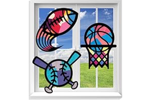 VHALE Suncatchers Craft 3 Sets (9 Cutouts) w Tissue Papers Stained Glass Effect Paper Sun Catcher Kit, Window Art, Classroom Crafts, Creative Art Projects, Kids Party Favors (Sport)