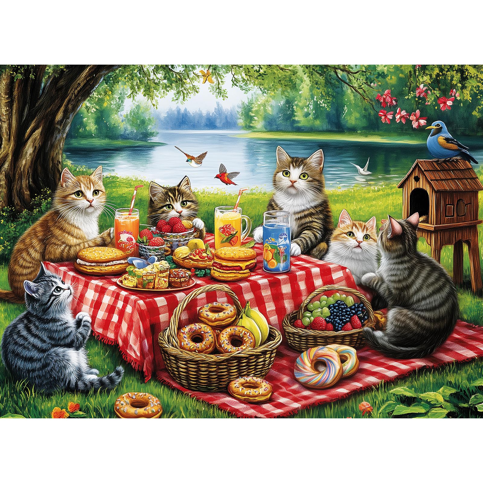 Photo 1 of 500 Piece Puzzles for Adults, Cat Family Dinner Large Piece Jigsaw Puzzle for Adults Kids Seniors,Recycled Cardboard Puzzle 500 Piece,Family Activity Great Gift for Family Friends 20.5 * 15 in