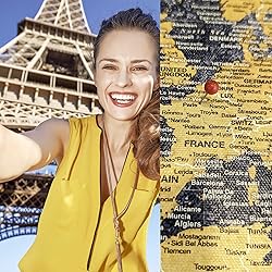 HolyCowCanvas Gold & Navy World Travel Map with