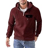 JMIERR Men's Quilted Hoodies Casual Long Sleeve Quarter-Zip Pullover Sweatshirt with Pockets