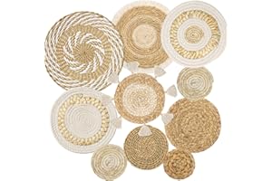 LOMOHOO Set of 10 Boho Wall Basket Decor Wicker Woven Wall Basket Decorations Bohemian Handcrafted Round Basket Hanging decor