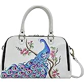 Anna by Anuschka womens Women's Hand-painted Genuine Leather Wide Organizer Satchel | Anna, by Anuschka, Hand-Painted, Wide