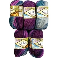 Angora gold wool 5 x 100 gram multicolored with color gradient, 500 grams ( 17,63 oz) knitting wool 3005 yds (2750 meters) (black gray white 1900