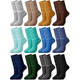 Fourluoo 12 Pairs Slouch Socks for Woman Fuzzy Warm Scrunch Boot Winter Fluffy Socks for Women Christmas Gifts