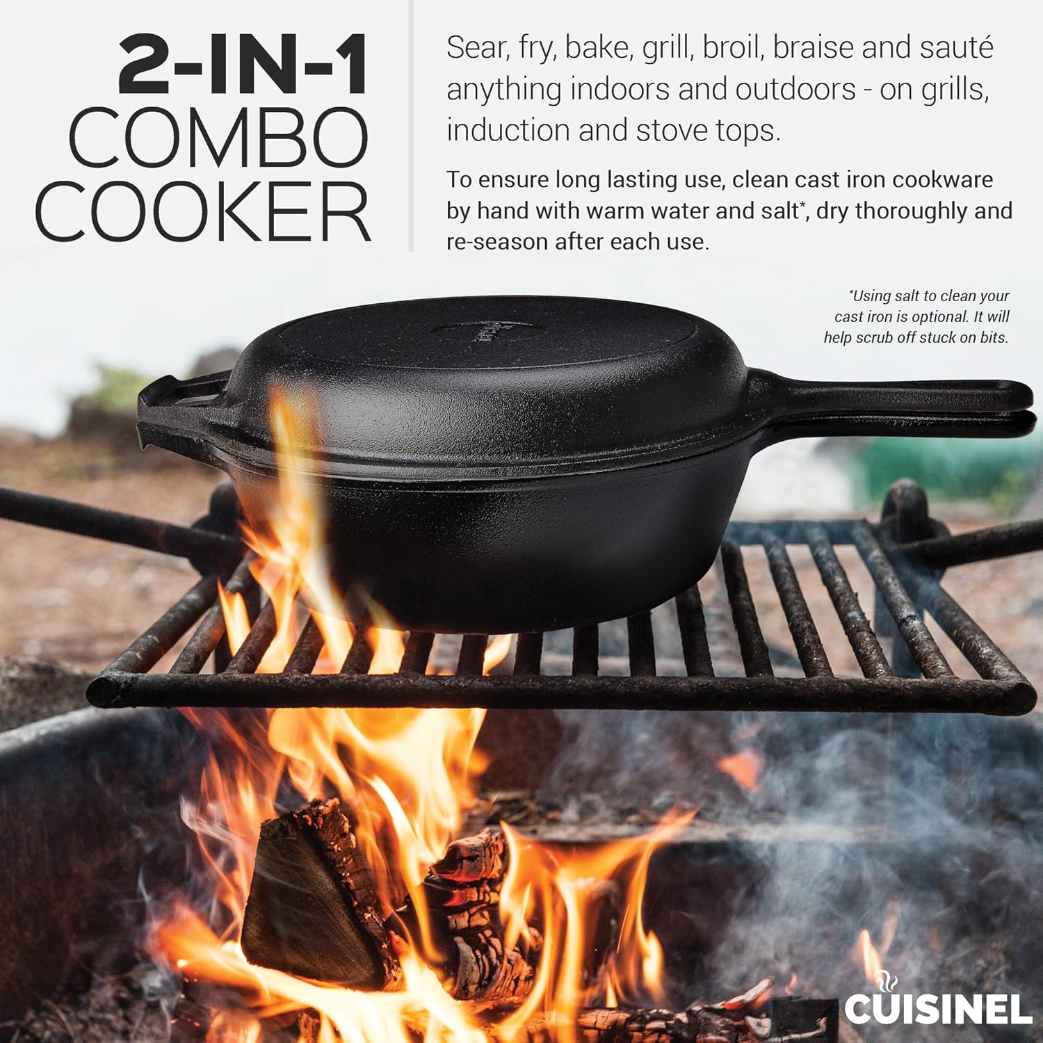 PreSeasoned Cast Iron 2In1 Combo Cooker 3Quart Dutch Oven and