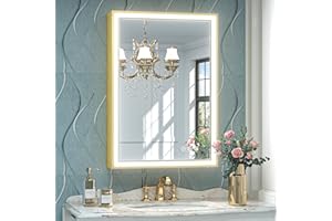 TokeShimi 20x28 Inch LED Gold Bathroom Vanity Mirror with Lights with 45° Angled Beveled Light, 3 Colors, Anti-Fog,Aluminum Alloy Matte Frame, Memory Funtion Stepless Dimmable for Modern Decor
