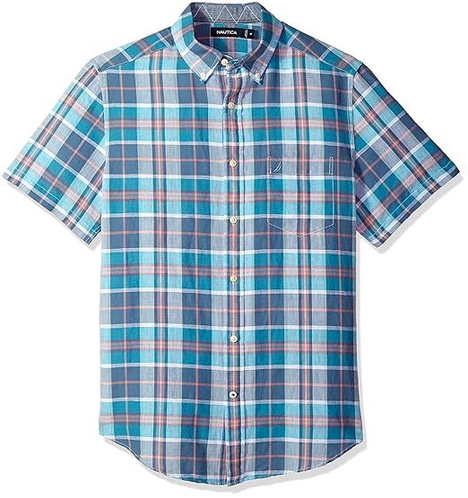 Buy Nautica Men's Short Sleeve Classic Fit Plaid Linen Button Down ...