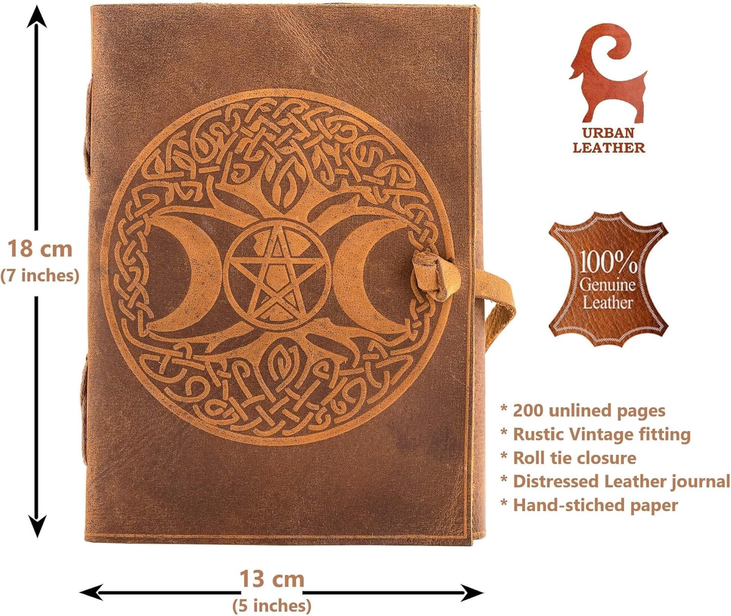 URBAN LEATHER B6 Vintage Leather Bound Journal for Men Women Circle of Life Celtic Moon Tree Embossed Artist Drawing Sketchbook Diary Travel Gift Writing Notebook - Image 4