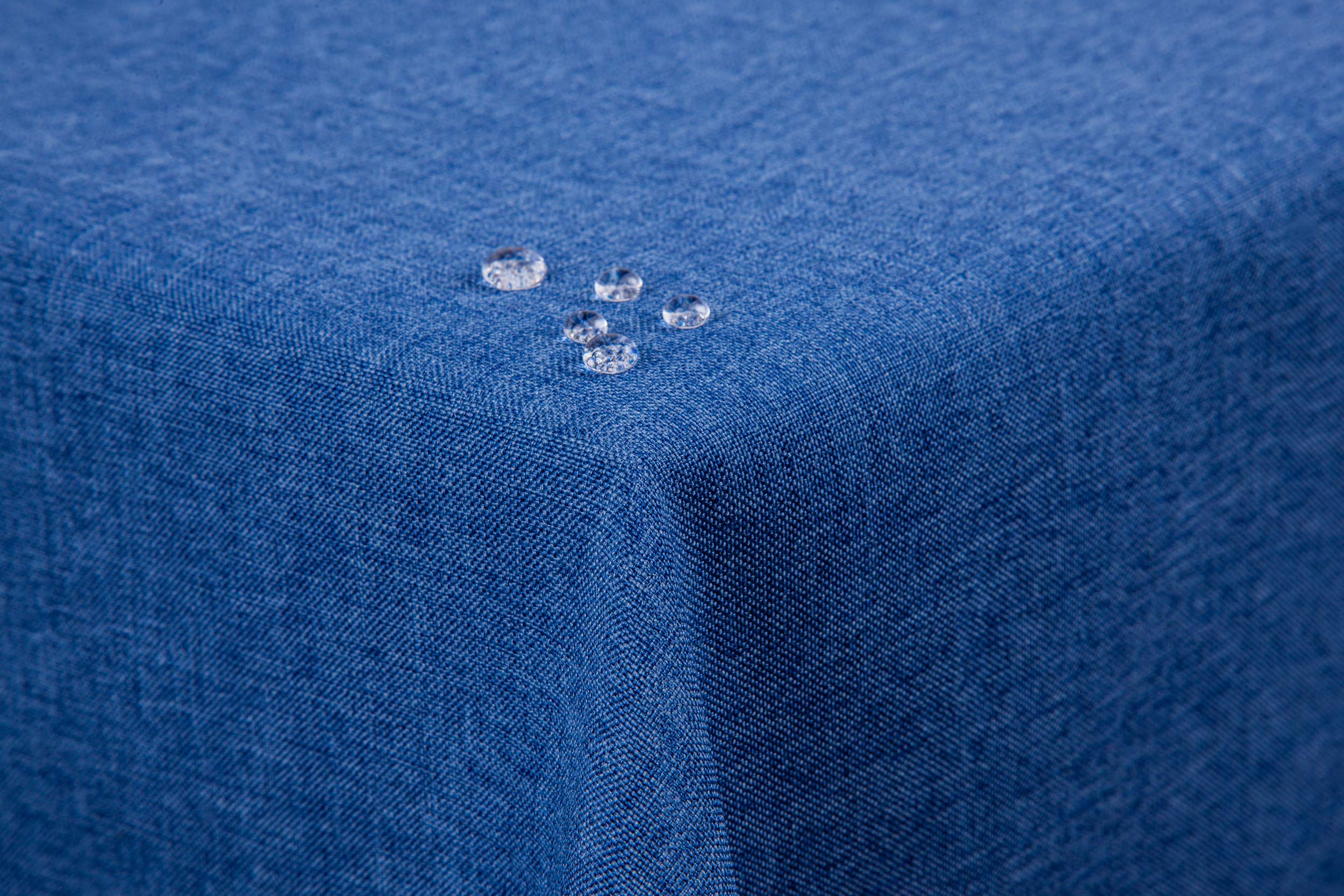 First-Tex Tablecloth Linen Look Lotus Effect Washable with Straight Hem Edge 130 x 340 Square Blue