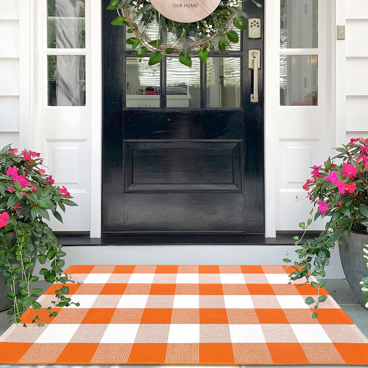 Rugs, Pads & Protectors - IOHOUZE Cotton Buffalo Plaid Check Rug Outdoor Doormat 27.5 x 43 Inches Washable Woven Outdoor Indoor Welcome Mats for Front Door/Farmhouse/Entryway/Home Entrance Orange and White Outdoor Rug