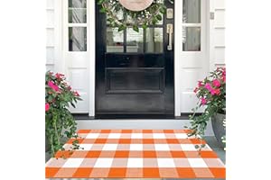 IOHOUZE Fall Buffalo Plaid Check Rug Outdoor Doormat 27.5 x 43 Inches Washable Woven Porch Decor Welcome Mats for Front Door/Farmhouse/Entryway/Home Entrance Orange and White Outdoor Rug