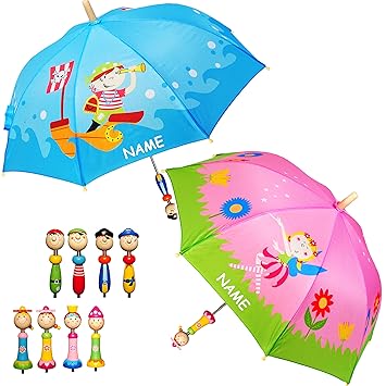 alles-meine.de GmbH 3-D Effekt _ Regenschirm - Piratenschiff & Pirat - inkl. Name - Kinderschirm - Ø 70 cm - Holzgriff & Figu
