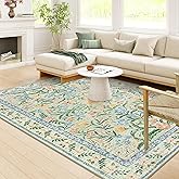 Wonnitar Boho Washable Rugs 8x10, Large Floral Rugs for Bedroom, 8 x 10 Soft Green Living Room Carpet, Non Slip Ultra-Thin Carpet for Kids Playroom Dorm Dining Room