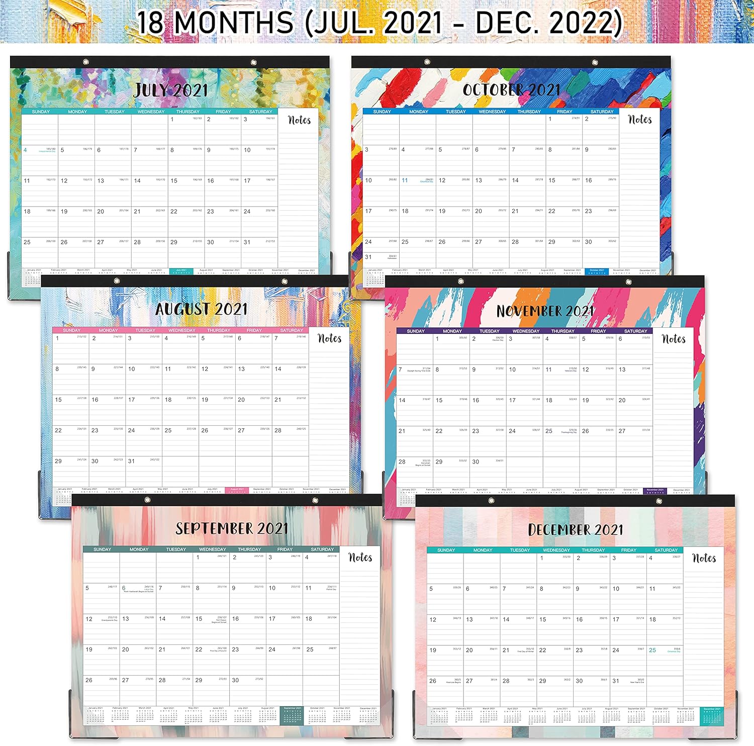 2021-2022 Desk Calendar - 18 Monthly Desk/Wall Calendar 2-in-1, 16.8" x 12", July 2021 - December 2022, Thick Paper with Corner Protectors, Large Ruled Blocks - Oil Painting : Office Products