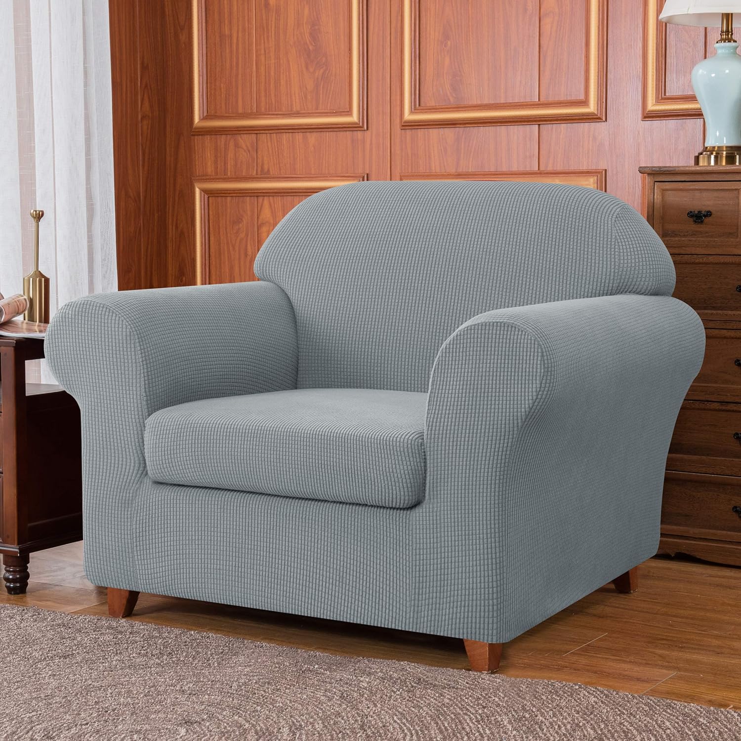 subrtex Sofa Cover 2 Piece Stretch Couch Slipcovers Furniture Protector for Armchair Loveseat Washable Soft Jacquard Fabric Anti Slip, Small, Light Gray: Home & Kitchen