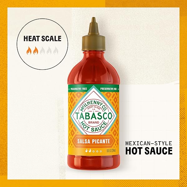 TABASCO BRAND SALSA PICANTE, VIBRANT & MILD HOT SAUCE, EASY-TO-SQUEEZE BOTTLE, THICKER MEXICAN STYLE WITH AUTHENTIC PEPPERS, GARLIC & SPICES, GREAT ON TACOS & MORE, 8.6 FL OZ (PACK OF 1)