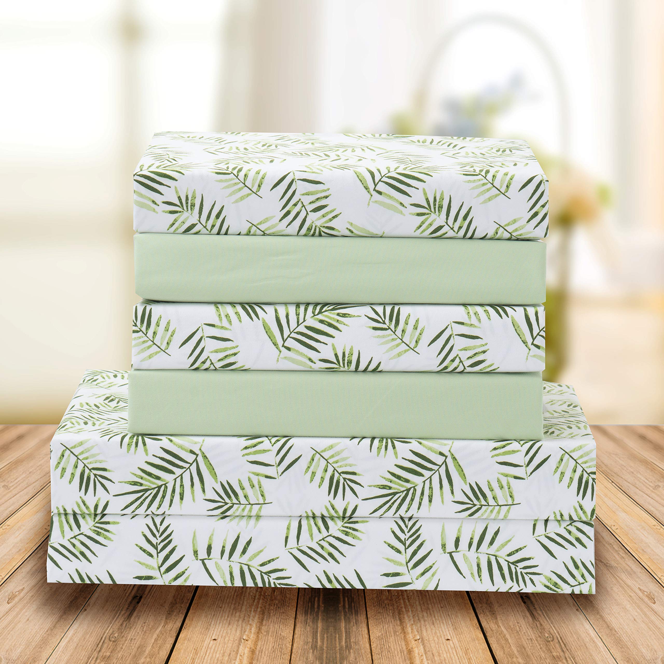 Elegant Comfort Ultra-Soft Double Brushed 6-Piece Microfiber Sheet Set Beautiful Tropical Patterns, and Vibrant Solid Colors, Luxury, All-Season Bed Sheet Set - Palm Leaves, King