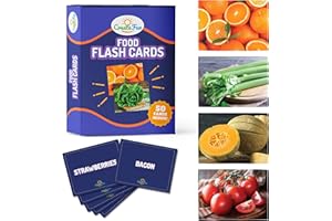 CREATEFUN Food Flash Cards - 50 Educational Flash Cards for Children and Adults - Fun Vocabulary Builder Flash Cards for Speech Therapy, ESL, Occupational Therapy, and More