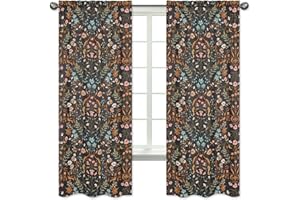 Sweet Jojo Designs Boho Wildflower Vintage Floral Girl Window Curtains Treatments Panels Baby Nursery Kids Bedroom Kitchen Room - Set of 2 - Black Orange Teal Bohemian Farmhouse Botanical Cottagecore